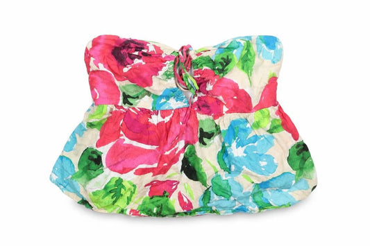 Zara Womens Multicoloured Floral Linen Cropped Blouse Size L Sweetheart - Frill