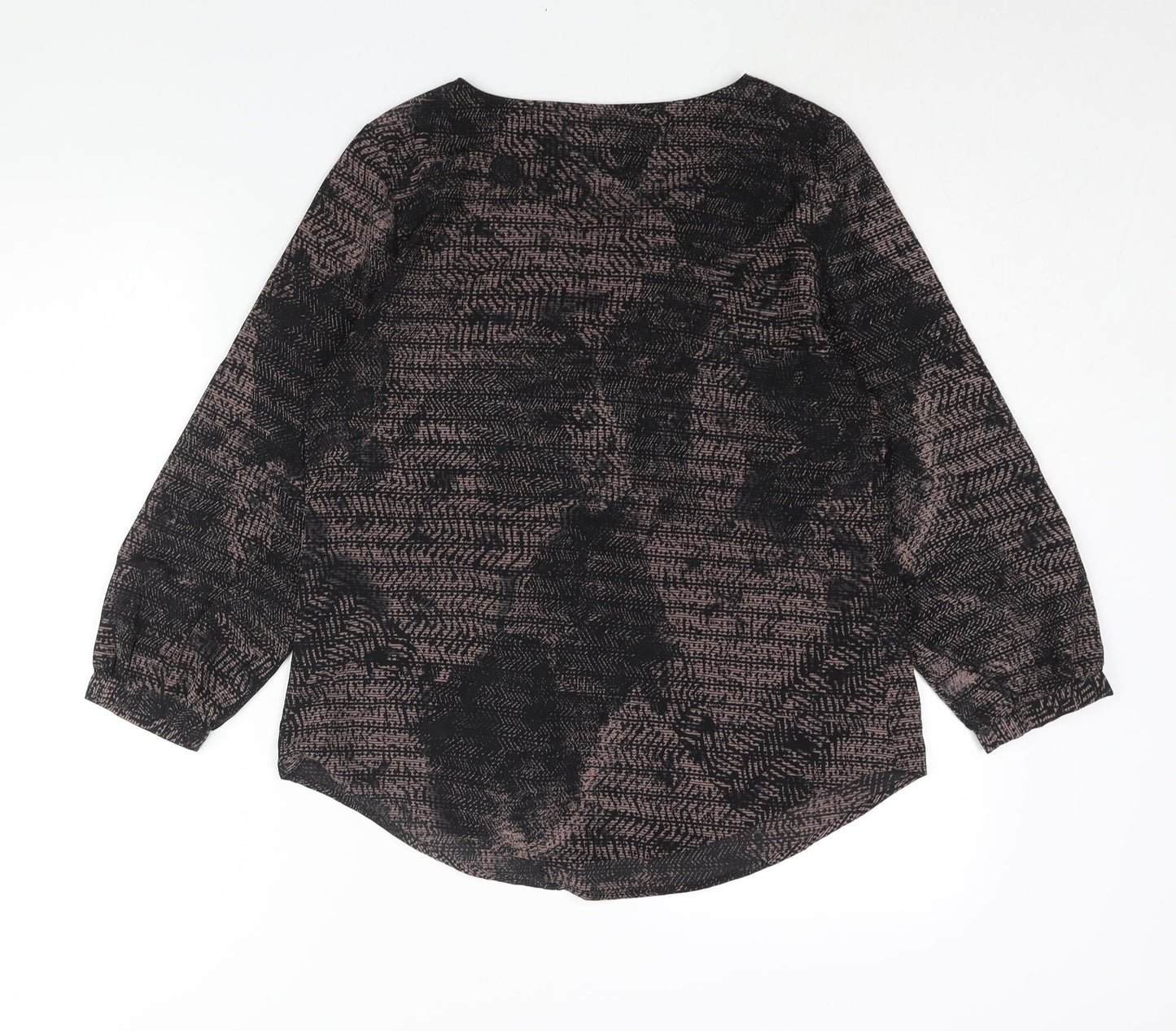 Fenn Wright Manson Womens Black Geometric Polyester Basic Blouse Size 12 Round Neck - Waterfall Frill