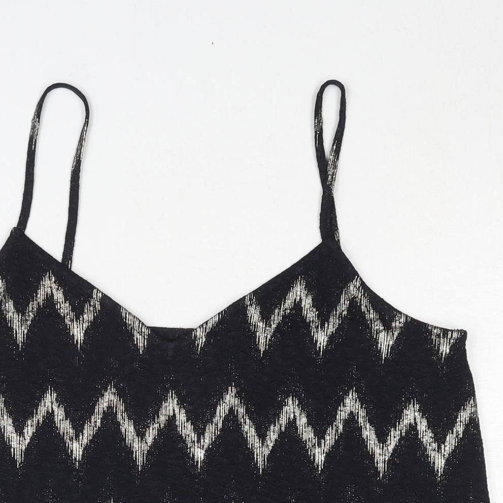 Topshop Womens Black Geometric Polyester Basic Tank Size 10 V-Neck