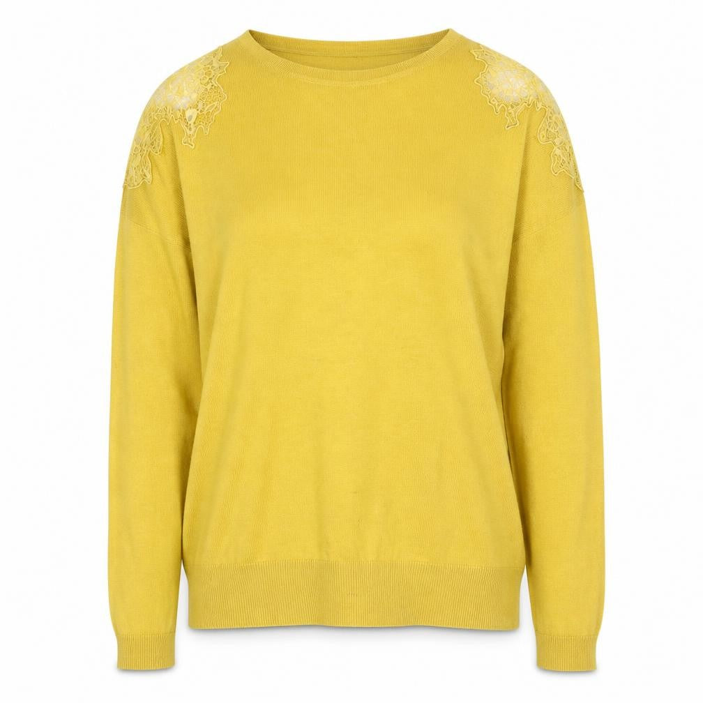 Warehouse Womens Yellow Round Neck Polyester Pullover Jumper Size 10 - Lace Detail