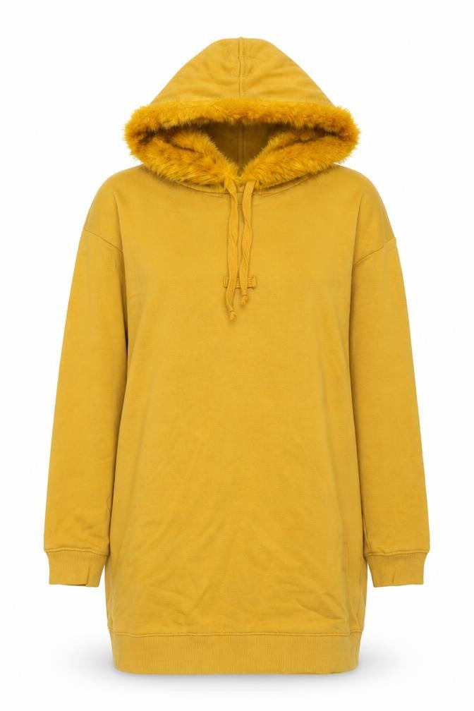 River Island Womens Yellow Cotton Pullover Hoodie Size 8 Pullover