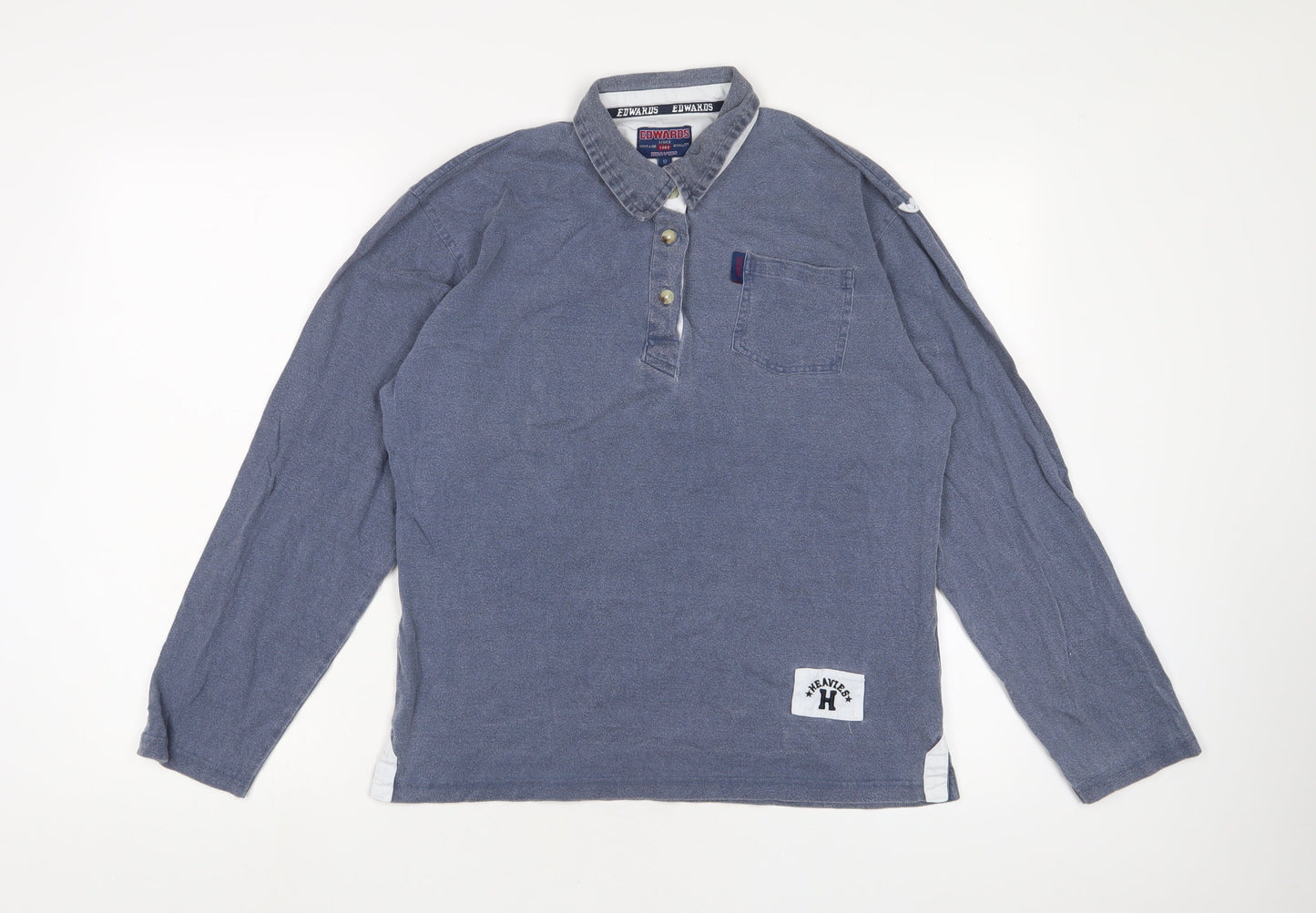 Edwards Heavies Womens Blue Cotton Basic Polo Size 12 Collared - Embroidered