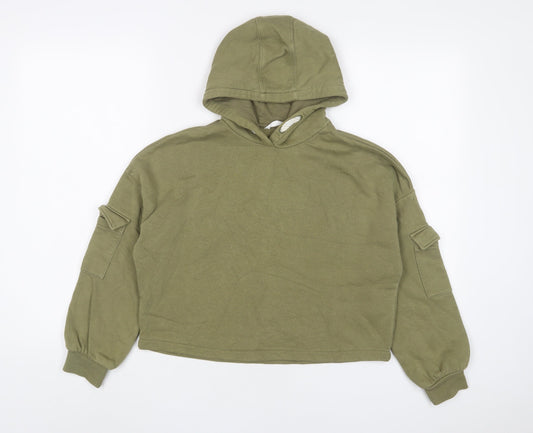 Marks and Spencer Girls Green Cotton Pullover Hoodie Size 10-11 Years Pullover