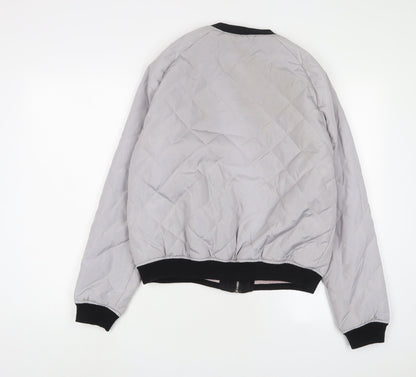 Back view of New Look girls’ grey bomber jacket jacket, size 14-15, years zip