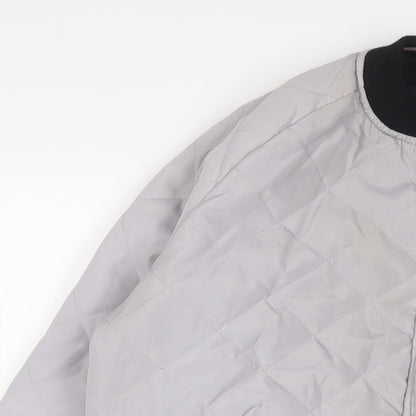 Close-up detail of New Look girls’ grey bomber jacket jacket, size 14-15, years zip