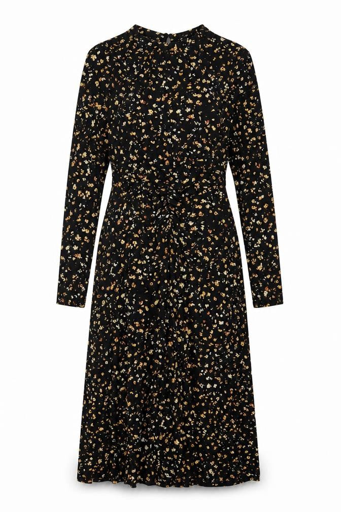 Topshop Womens Black Floral Polyester A-Line Size 8 Round Neck Button