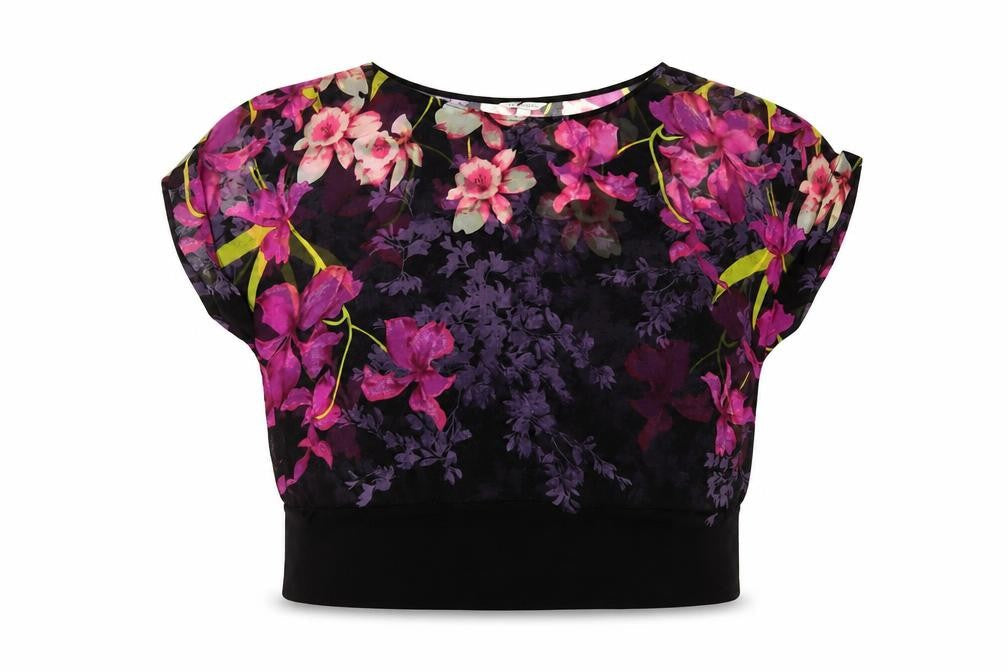 Monsoon Womens Purple Floral Polyester Basic T-Shirt Size M Crew Neck