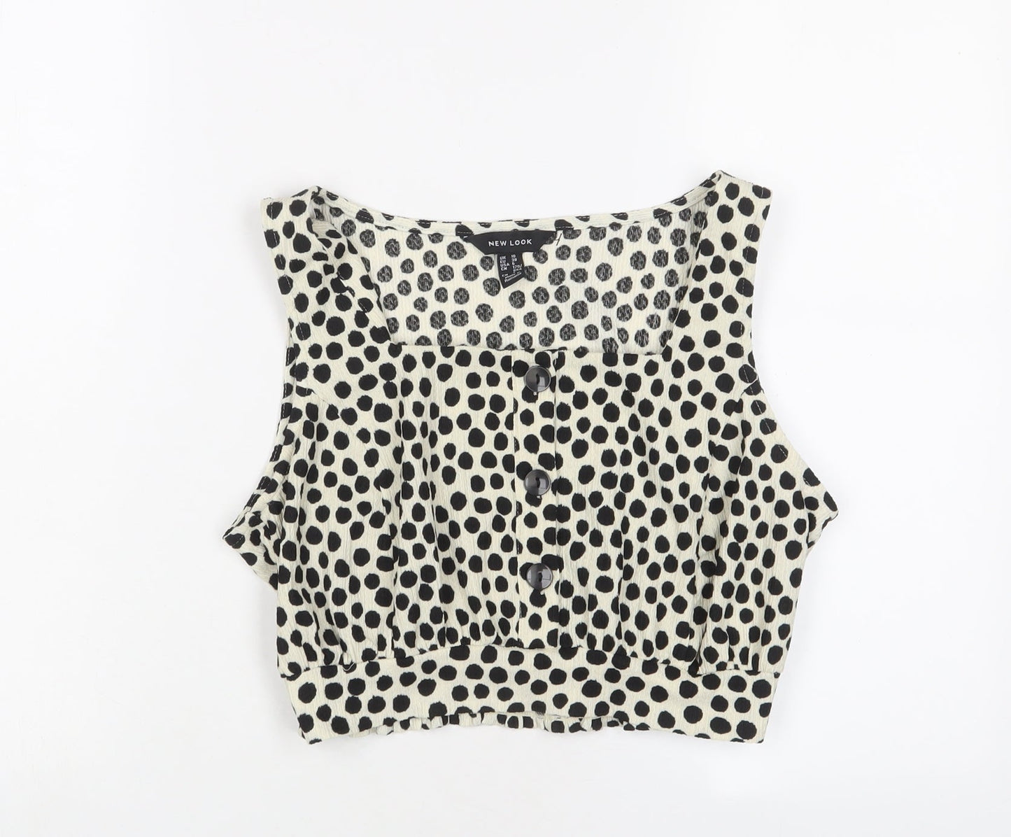 New Look Womens Beige Polka Dot Polyester Cropped Tank Size 10 Scoop Neck