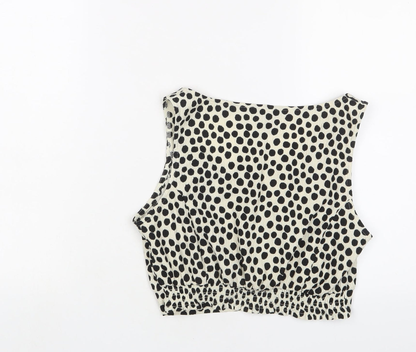 New Look Womens Beige Polka Dot Polyester Cropped Tank Size 10 Scoop Neck