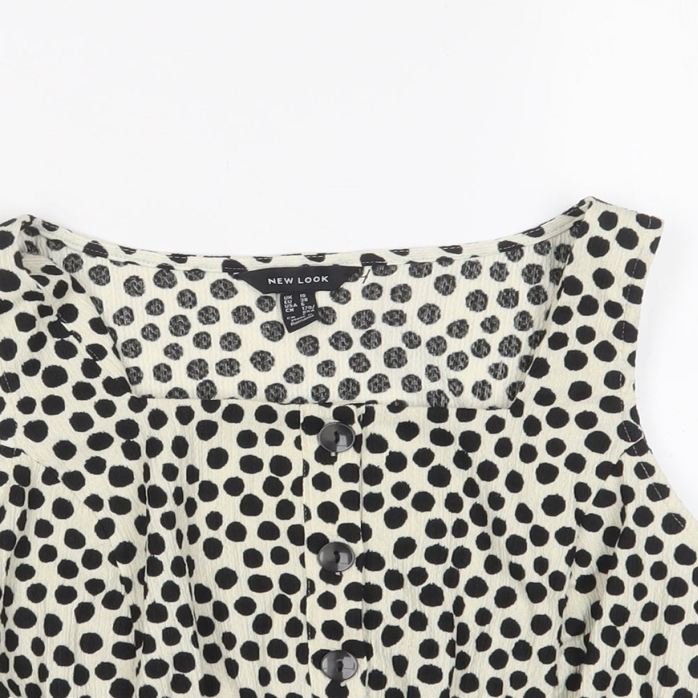 New Look Womens Beige Polka Dot Polyester Cropped Tank Size 10 Scoop Neck