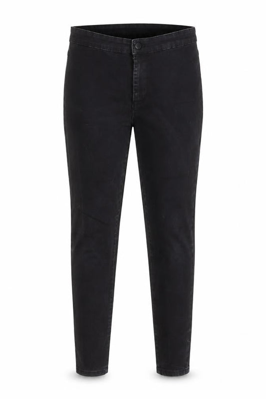 Front view of Denim & Co. women’s black cotton skinny jeans, size UK 14, 29-inch leg regular zip