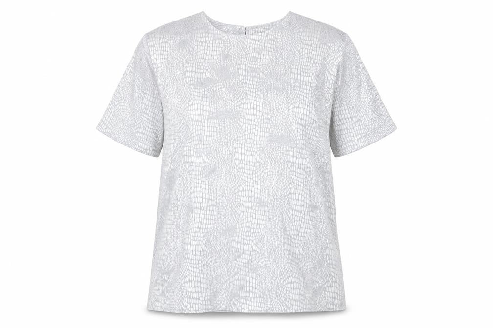 Berkertex Womens Silver Animal Print Polyester Basic T-Shirt Size 12 Crew Neck