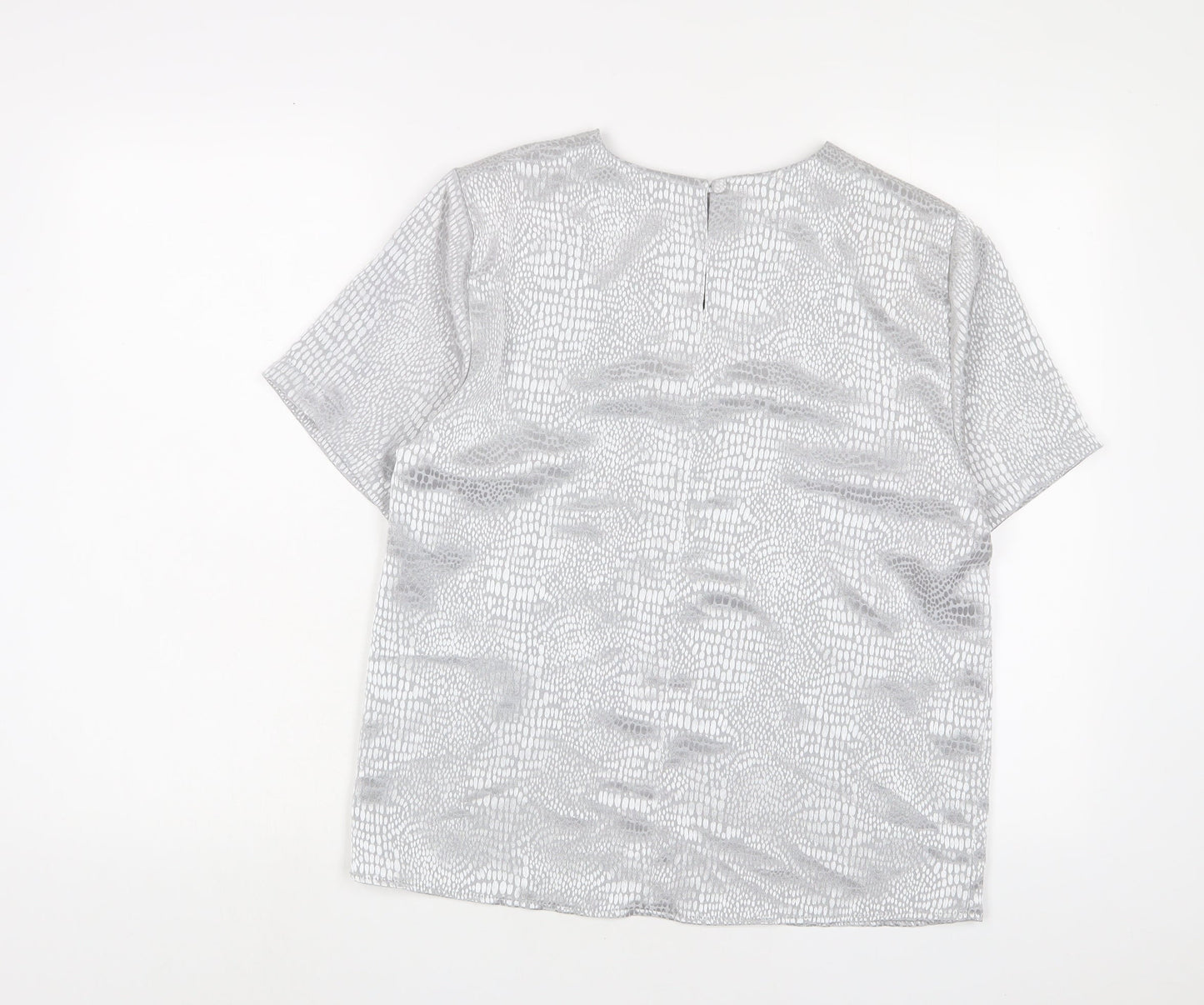 Berkertex Womens Silver Animal Print Polyester Basic T-Shirt Size 12 Crew Neck