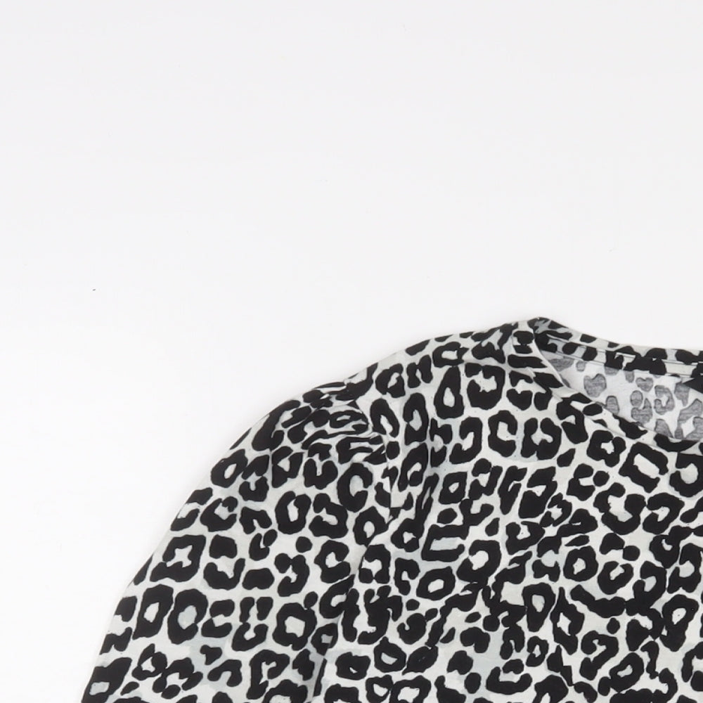 Dorothy Perkins Womens Black Animal Print Cotton Basic T-Shirt Size 12 Roll Neck