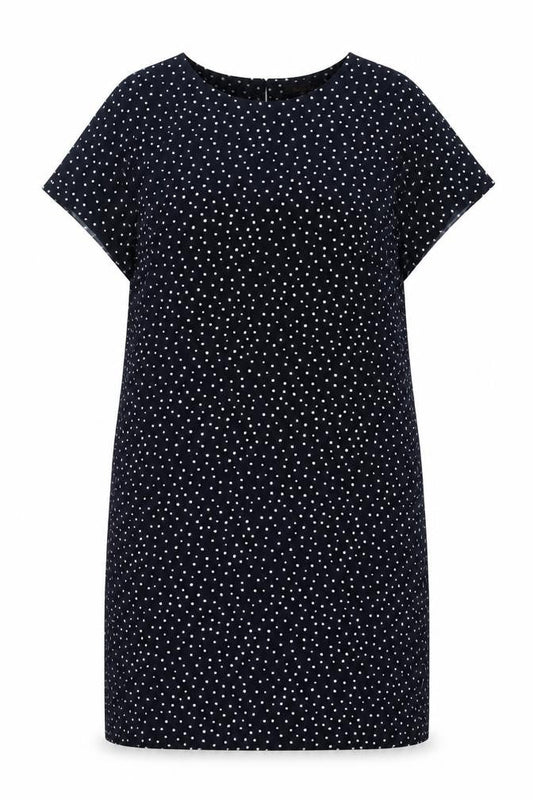 Next Womens Blue Geometric Polyester Sheath Size 18 Crew Neck Button
