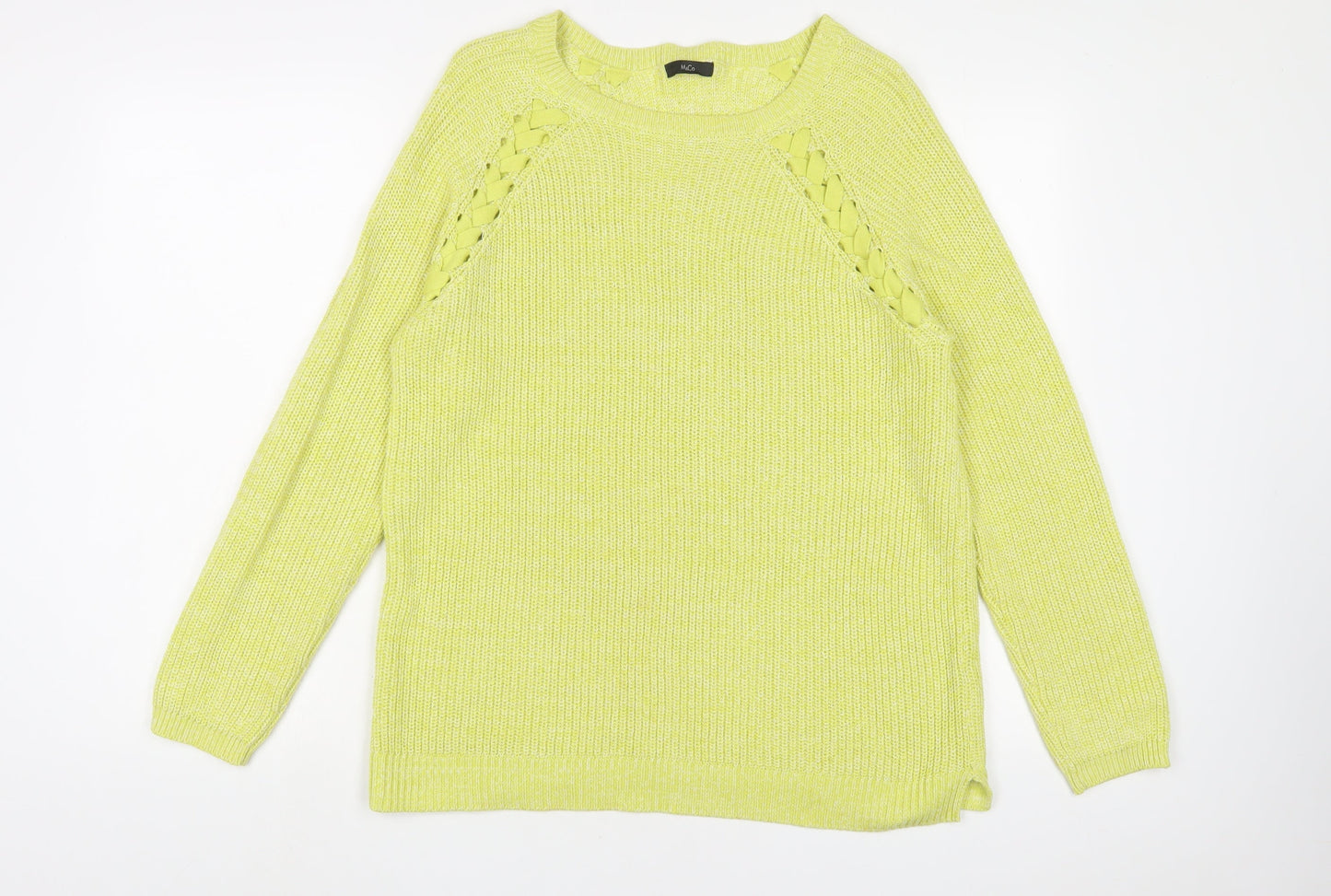M&Co Womens Green Crew Neck Cotton Pullover Jumper Size 14