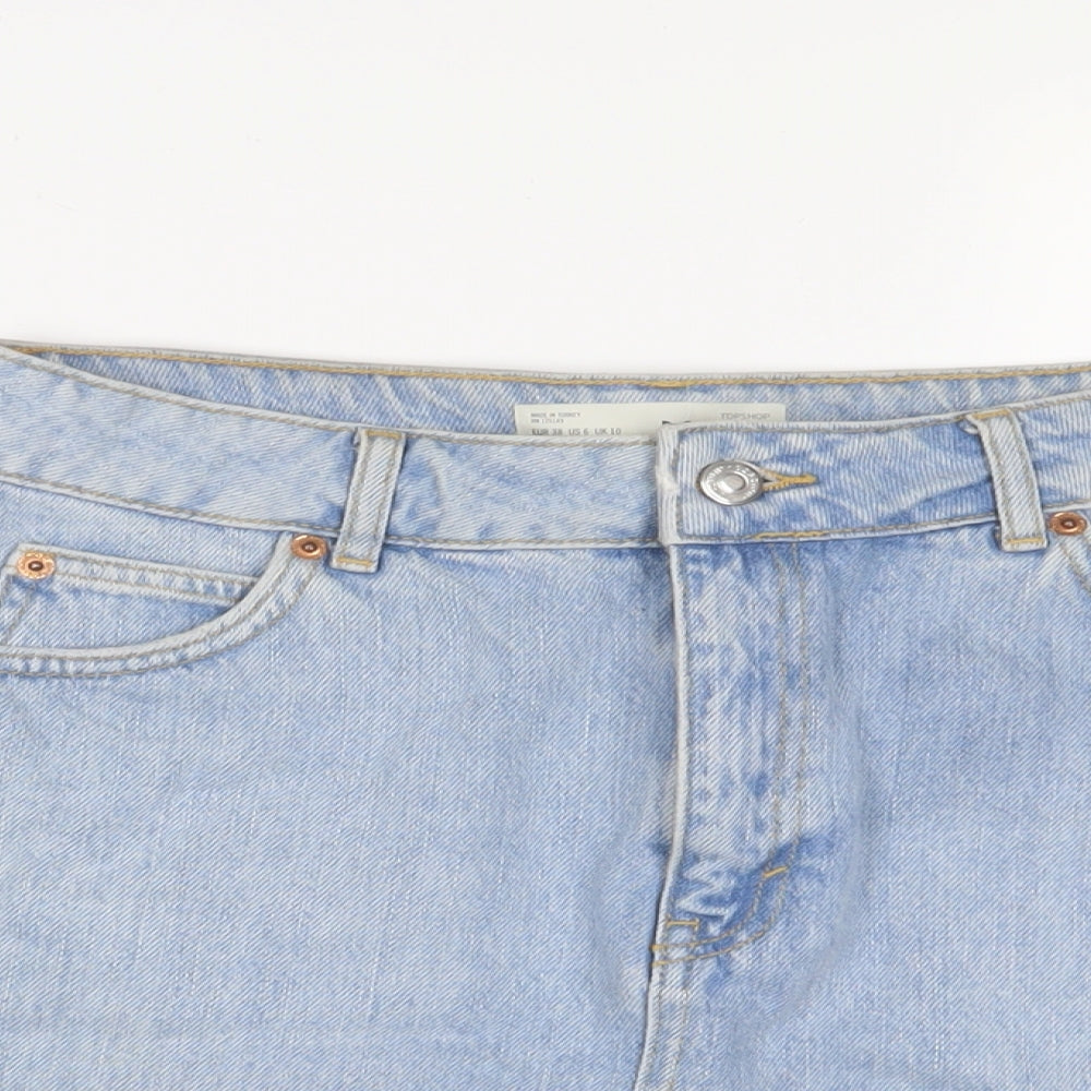 Topshop Womens Blue Cotton A-Line Skirt Size 10 Zip