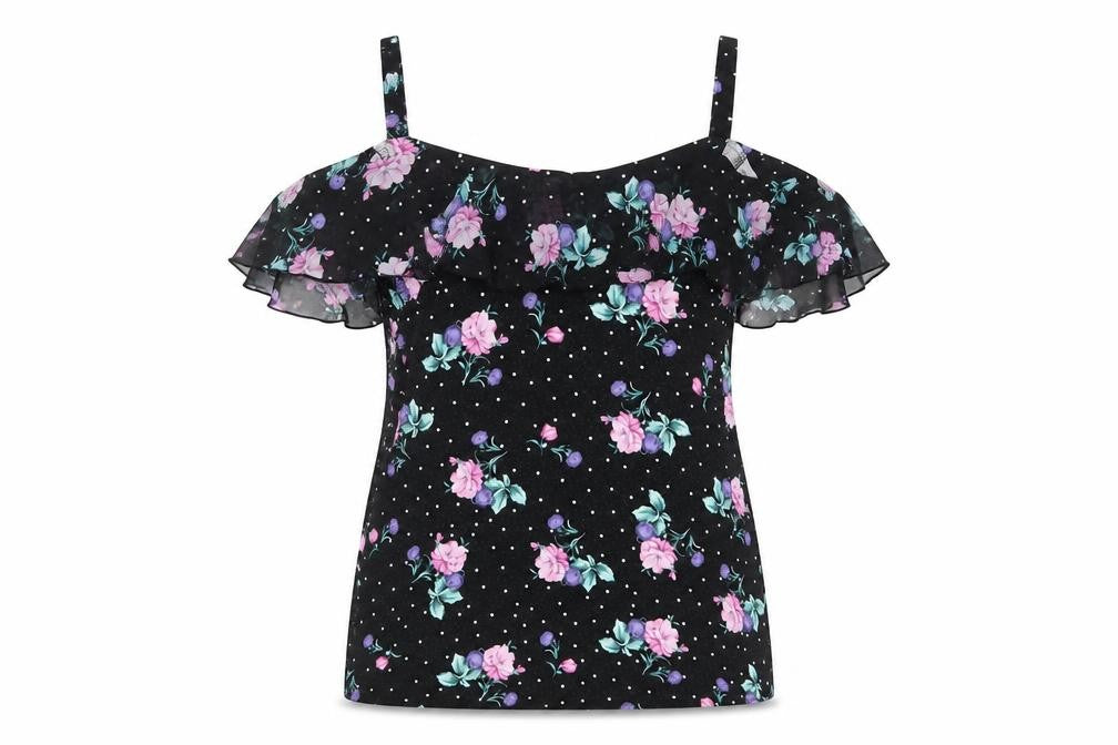M&Co Womens Black Floral Viscose Basic Tank Size 10 V-Neck