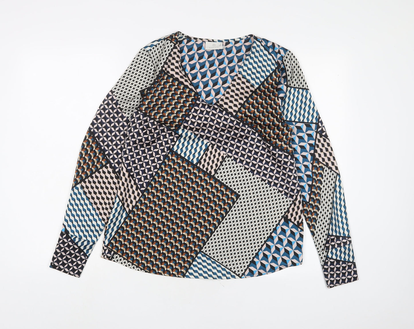 Kaffe Womens Multicoloured Geometric Polyester Basic Blouse Size 6 V-Neck