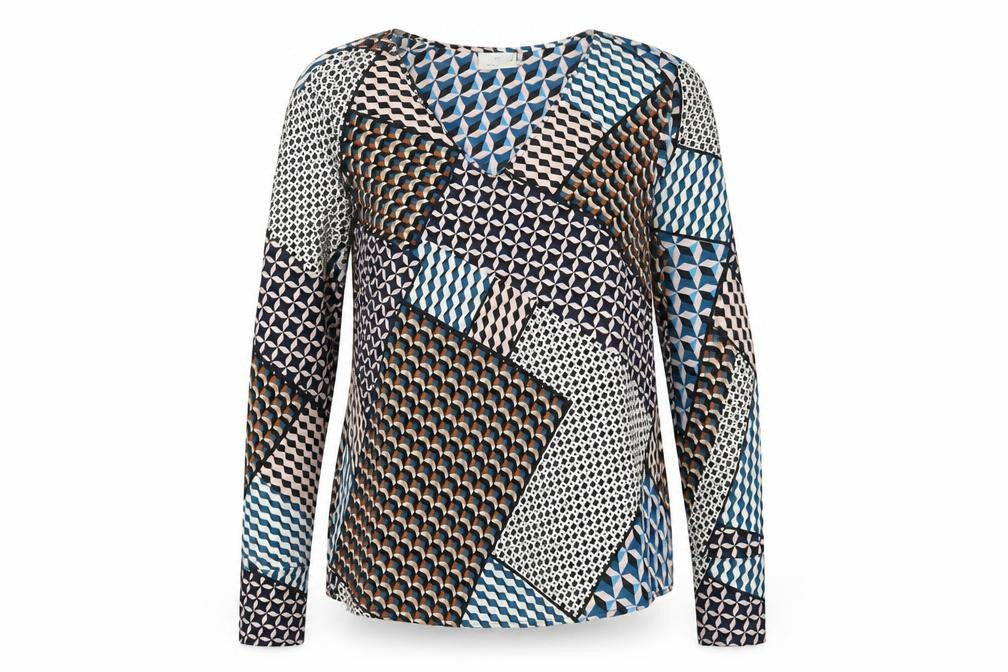 Kaffe Womens Multicoloured Geometric Polyester Basic Blouse Size 6 V-Neck