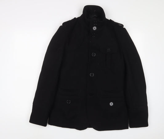 H&M Mens Black Military Jacket Jacket Size S Button
