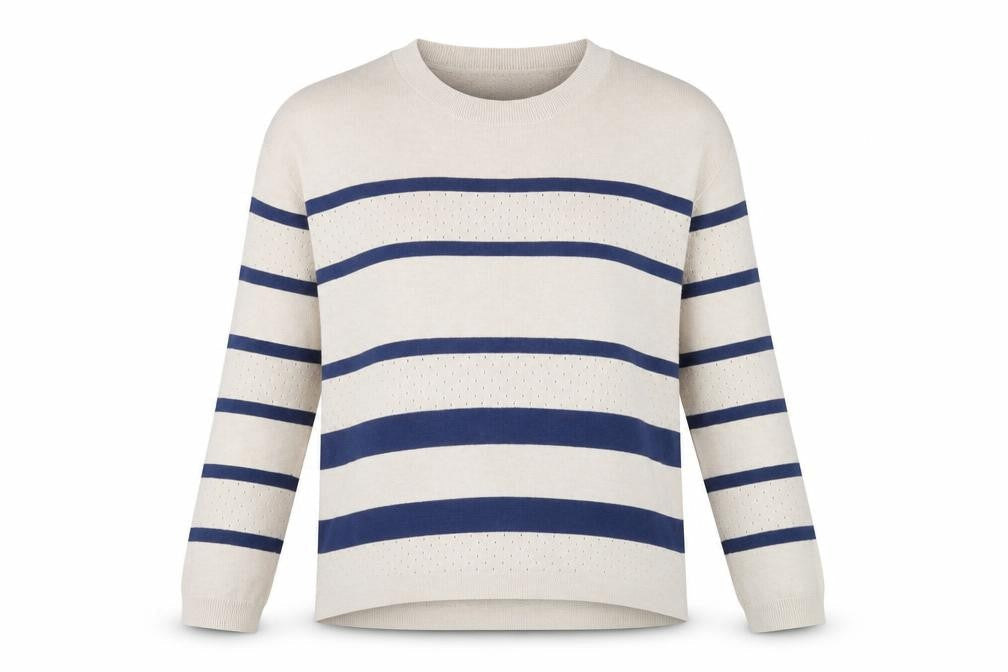 Gap Womens Beige Crew Neck Striped Cotton Pullover Jumper Size L