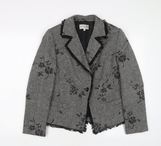 Gold Womens Grey Floral Jacket Blazer Size 12 Button