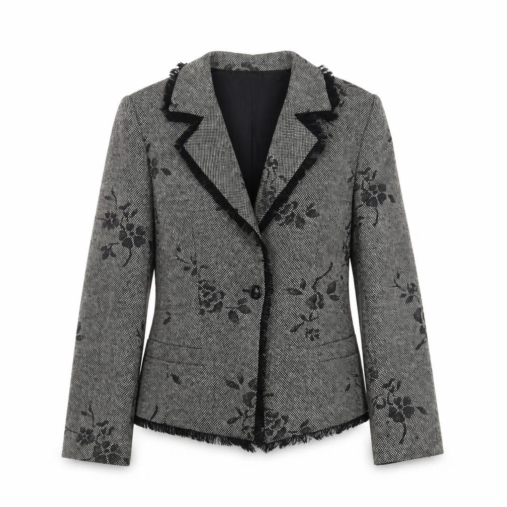 Gold Womens Grey Floral Jacket Blazer Size 12 Button