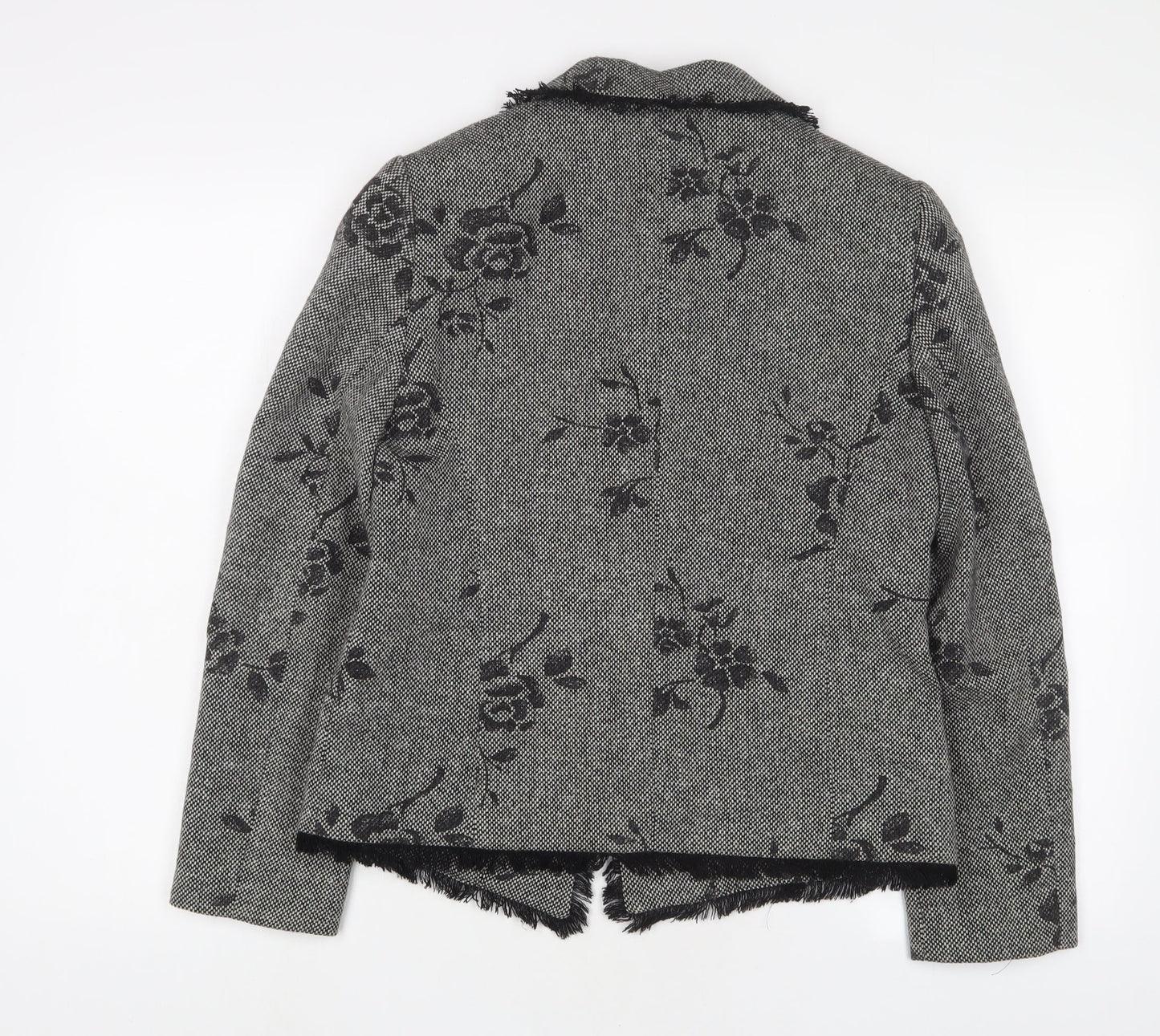 Gold Womens Grey Floral Jacket Blazer Size 12 Button