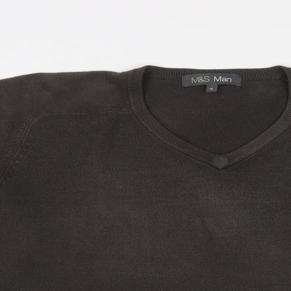 Marks & Spencer Mens Grey V-Neck Acrylic Pullover Jumper Size M Long Sleeve