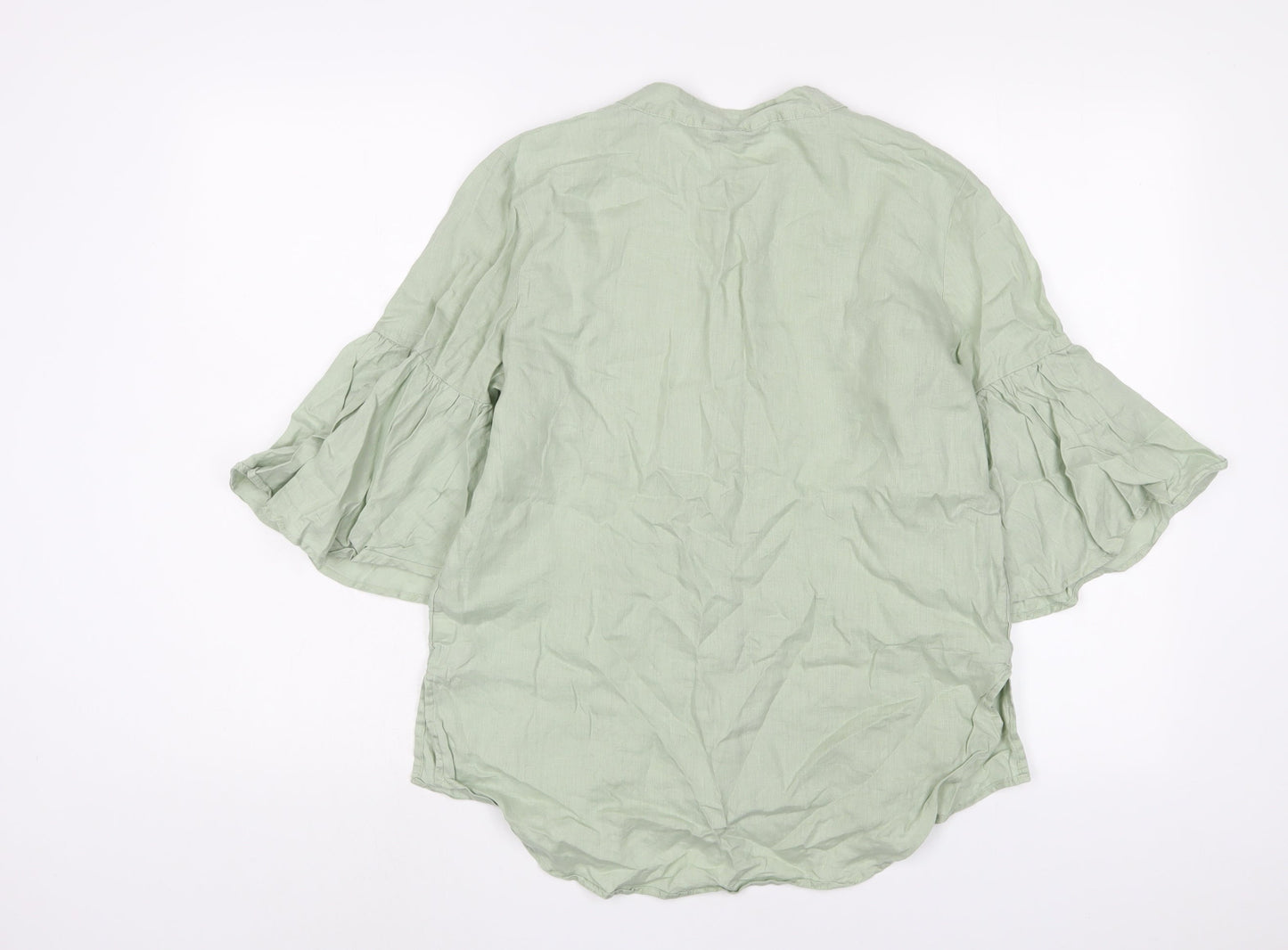 NEXT Womens Green Cotton Basic Button-Up Size 12 Crew Neck