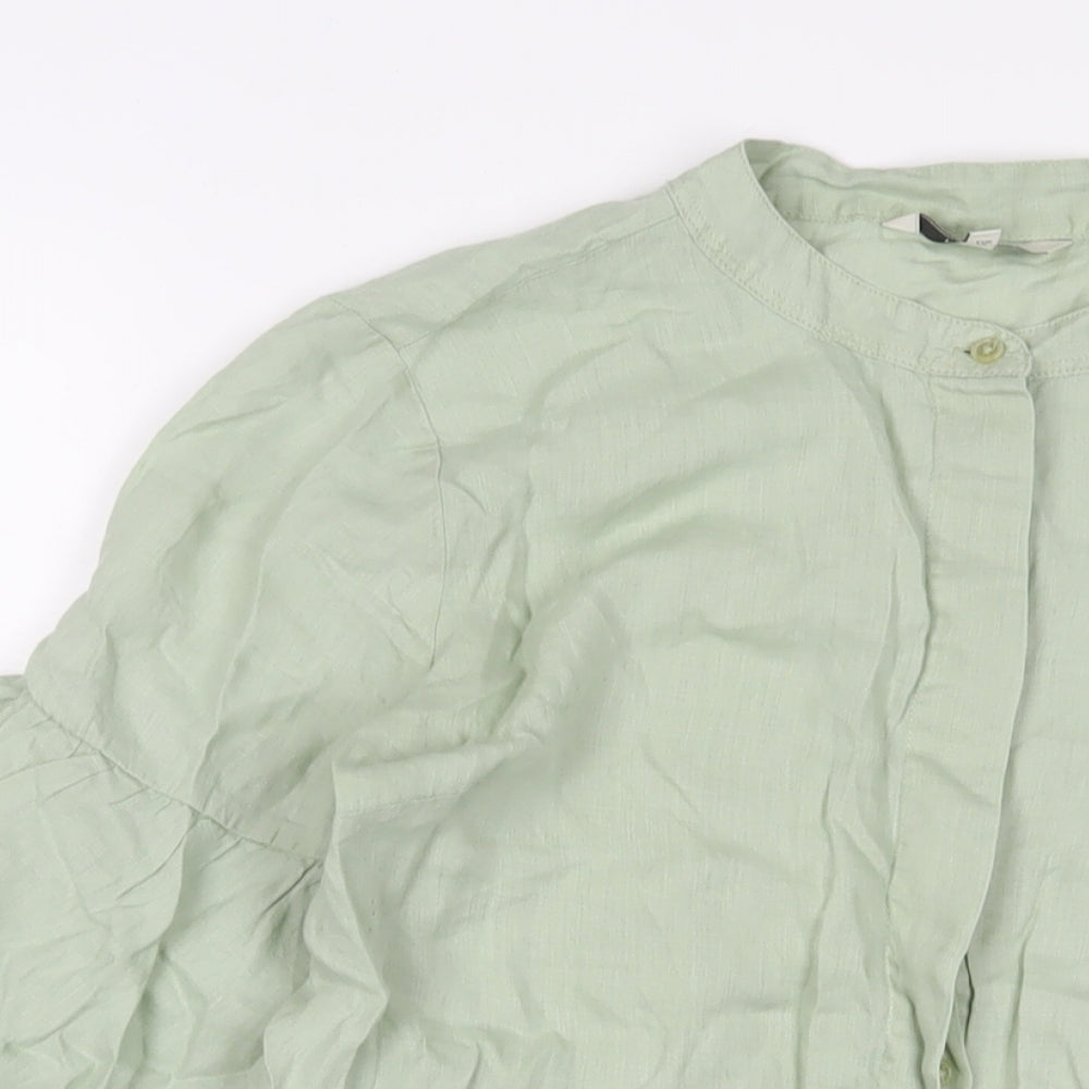 NEXT Womens Green Cotton Basic Button-Up Size 12 Crew Neck