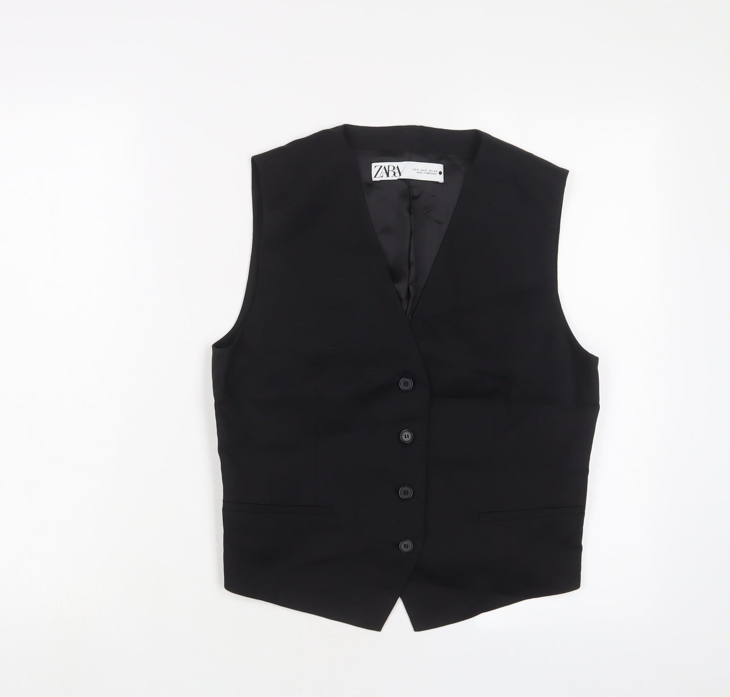Zara Mens Black Striped Polyester Jacket Suit Waistcoat Size S Regular