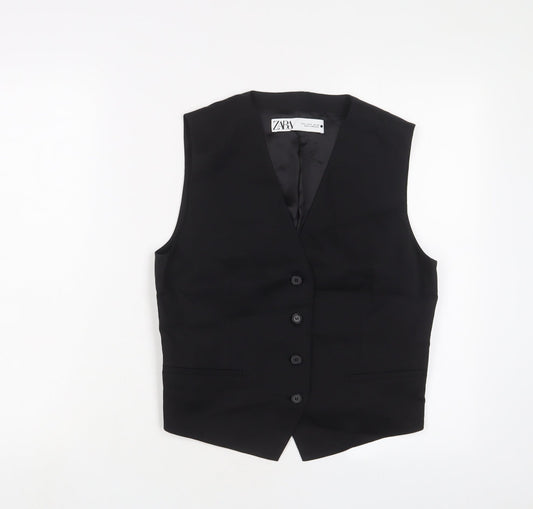 Zara Mens Black Striped Polyester Jacket Suit Waistcoat Size S Regular