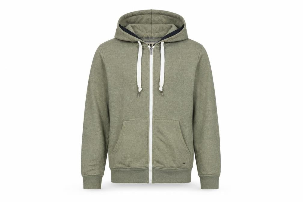 contemporary Mens Green Cotton Full Zip Hoodie Size S
