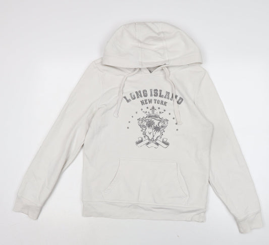 Denim & Co. Womens White Cotton Pullover Hoodie Size 12