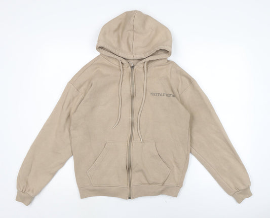 PRETTYLITTLETHING Womens Beige Cotton Full Zip Hoodie Size S