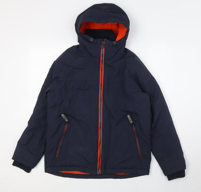 Additional front view of Next girls’ blue basic coat coat, size 12, years zip