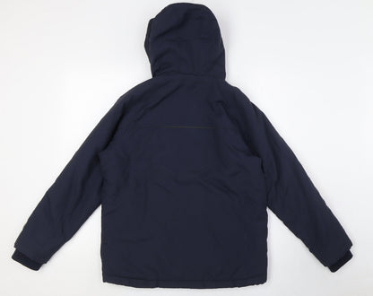 Back view of Next girls’ blue basic coat coat, size 12, years zip