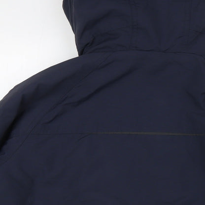 Brand and care label for Next girls’ blue basic coat coat, size 12, years zip