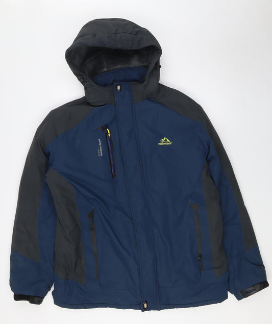 Outdoor Jacket Mens Blue Rain Coat Coat Size L Zip - Fleece Lined