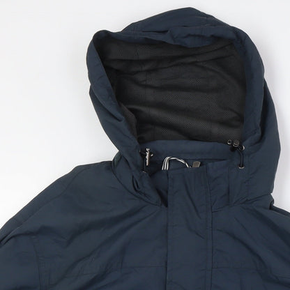 Close-up detail of Atlantic Bay men’s blue jacket, size M, zip