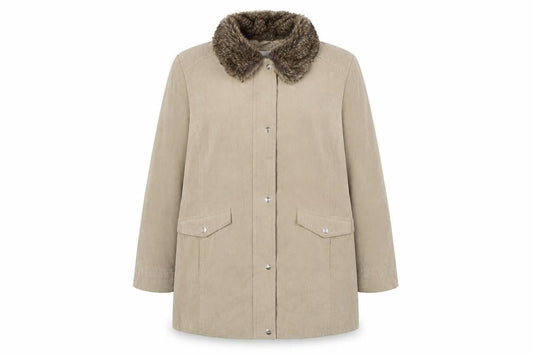 EWM Womens Beige Overcoat Coat Size 18 Zip - Faux Fur Collar