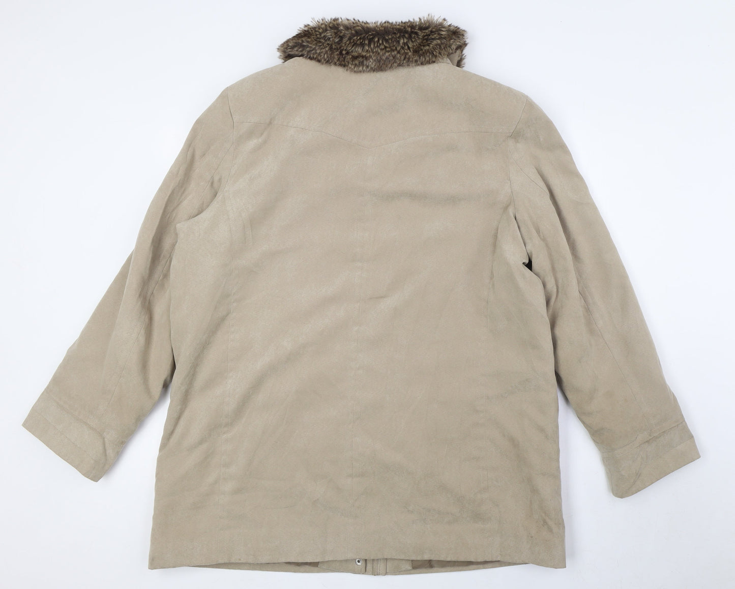 EWM Womens Beige Overcoat Coat Size 18 Zip - Faux Fur Collar