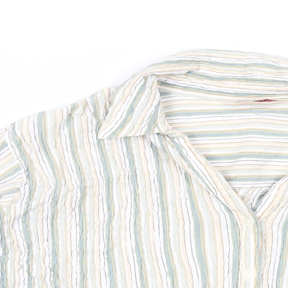EWM Womens Green Striped Cotton Basic Button-Up Size 22 Collared
