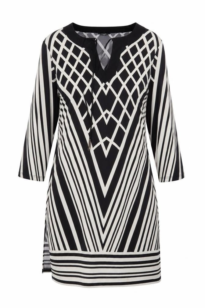 Wallis Womens Black Geometric Viscose Tunic Blouse Size S Round Neck - Keyhole Neckline