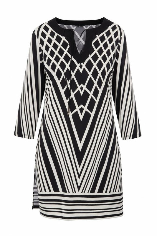 Wallis Womens Black Geometric Viscose Tunic Blouse Size S Round Neck - Keyhole Neckline