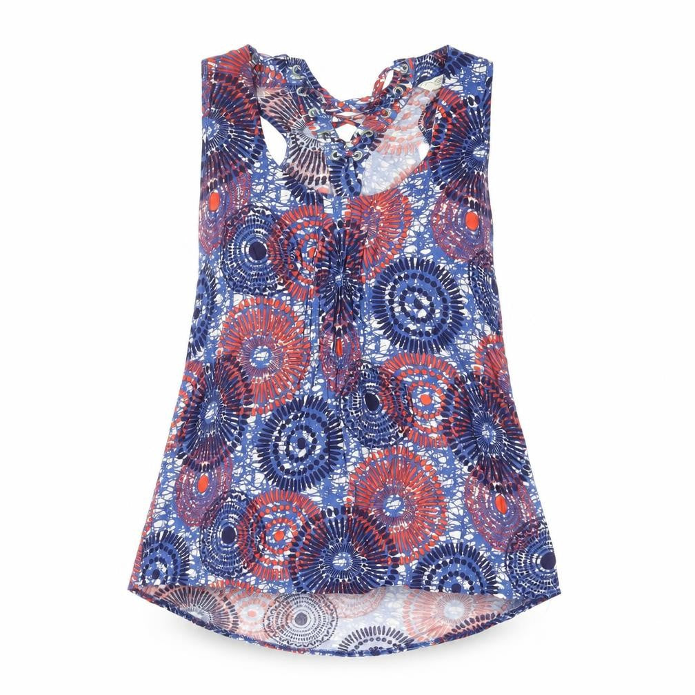 New Look Womens Blue Geometric Viscose Basic Tank Size 8 Scoop Neck