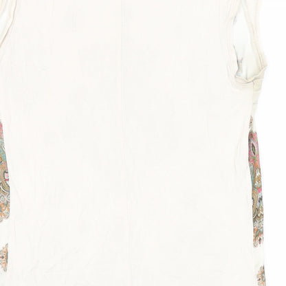 Promod Womens Ivory Paisley Polyester Basic Blouse Size S Round Neck