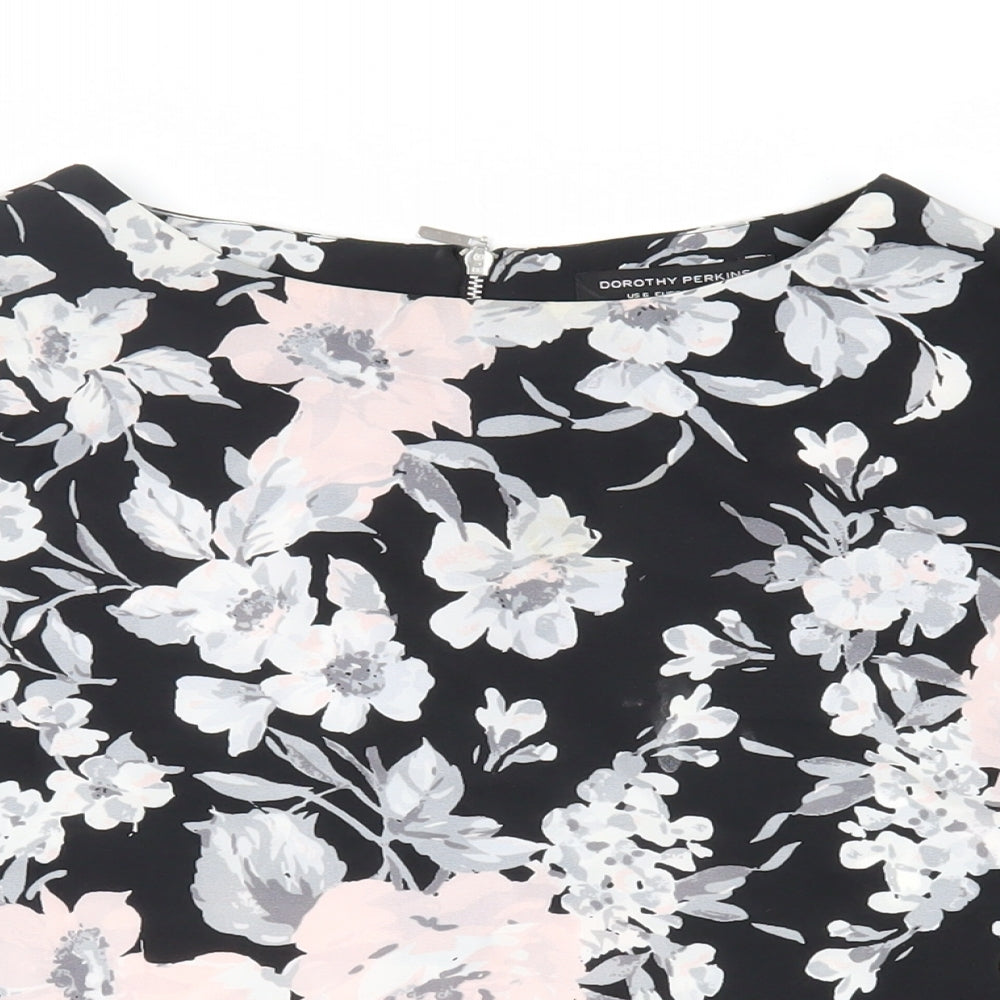 Dorothy Perkins Womens Black Floral Polyester Basic Blouse Size 10 Round Neck - Lace Detail